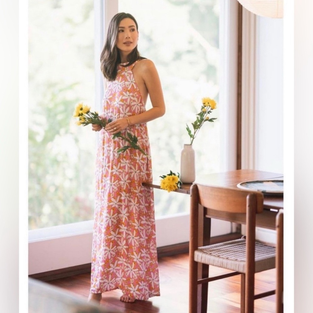 Fighting Eel Ava Sky Daniela Pink Tiare Maxi Dress floral